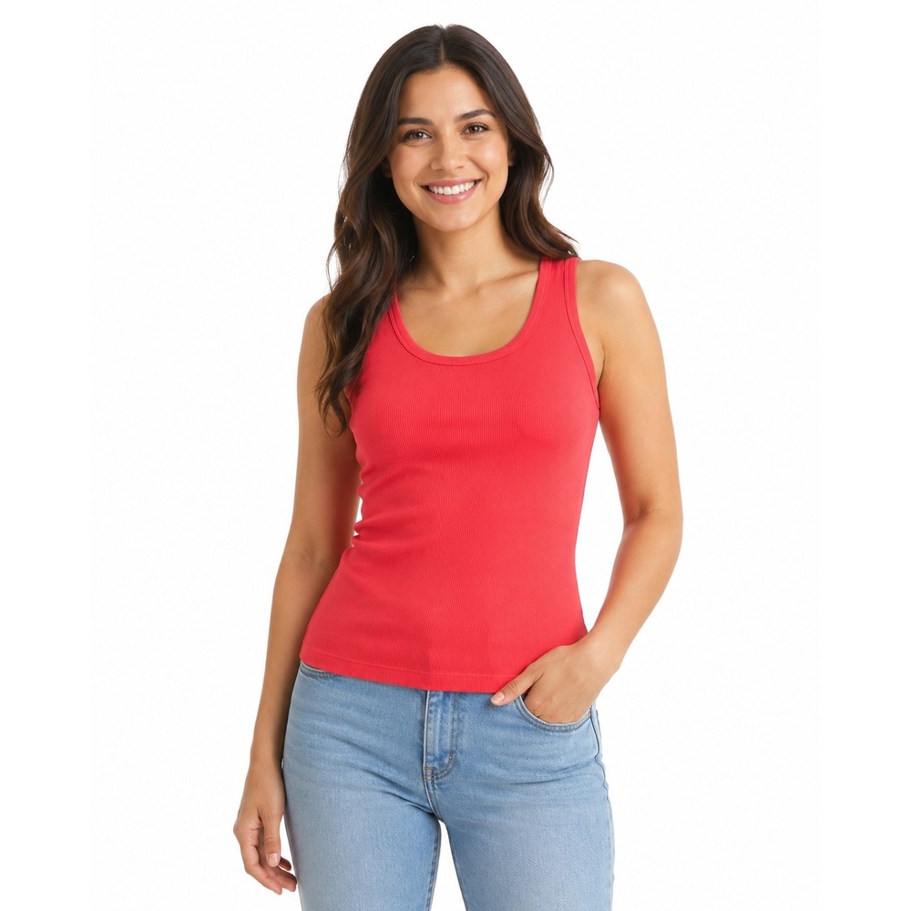 Universal Thread Ribbed Tank Top Coral Red Scoop Neck Sleeveless Medium